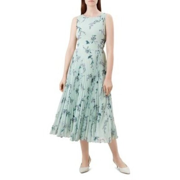 Hobbs London Celeste Floral Pleated Dress Mint Green 4 - Picture 1 of 6